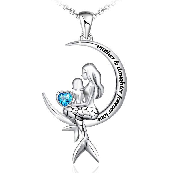 Sterling Silver Classic Sea Mermaid Crescent Moon Necklace Pendant Valentine's Gifts Jewelry