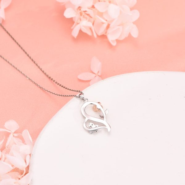 Sterling Silver Rose Flower Necklace, Rose Bracelet, Two-Tone Cross Pendant Necklaces - Image 4