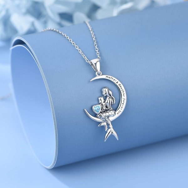 Sterling Silver Classic Sea Mermaid Crescent Moon Necklace Pendant Valentine's Gifts Jewelry - Image 4