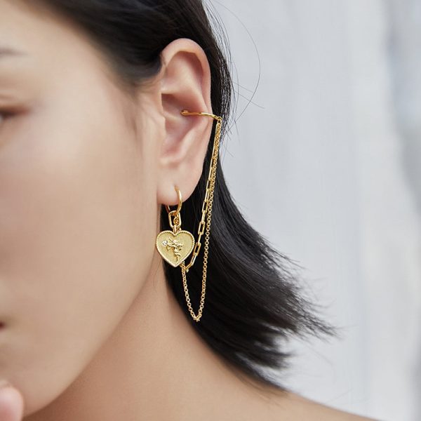 Cupid Heart Ear Cuff Chain Earrings - Image 3